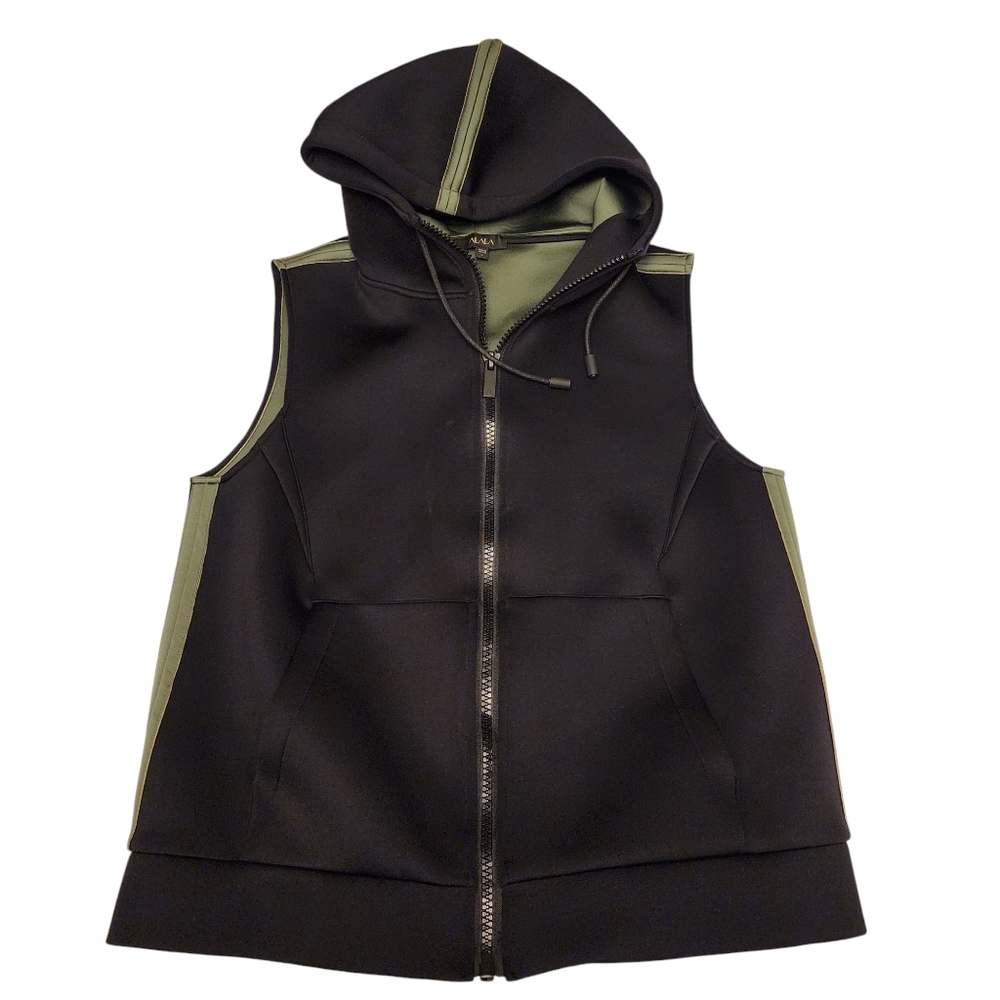 Alala Black Hooded Paneled Zip Vest with Olive Trim - Picture 8 of 16